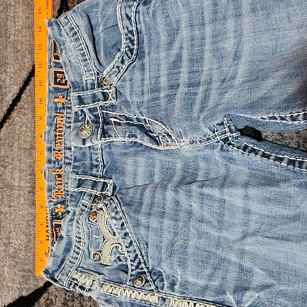 ROCK REVIVAL JARROW EMBROIDERED FLEUR-DE-LIS  FAUX-FLAP BOOT-LEG DENIM JEAN - Picture 9 of 15